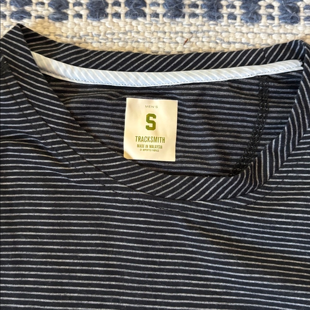 Tracksmith Black and Gray Thin-Stripe Short Sleeve Crewneck - Picture 2 of 3